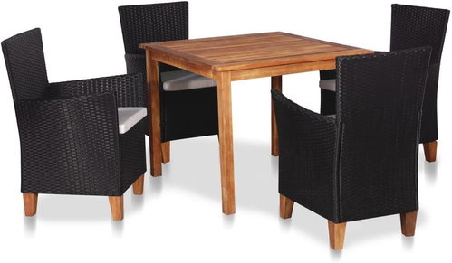 5-piece garden dining set polyratt black-brown 49115 49115 - Garden Furniture - Main image