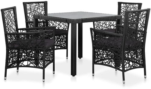 5-piece garden dining set polyratt black 44088 44088 - Garden Furniture - Main image