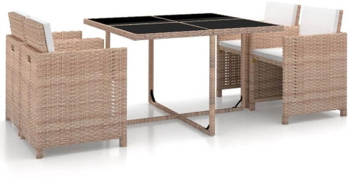 5-piece garden dining set with cushions polyrattan beige 46385 46385 - Garden Furniture - Main image