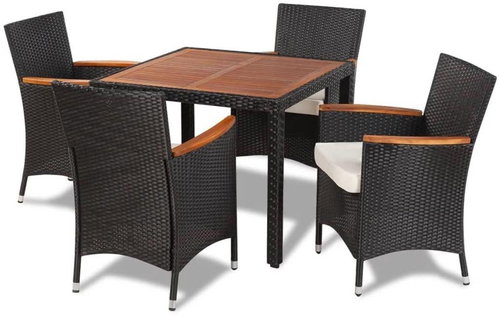 5-piece garden dining set with black polyrattan cushions 41307 41307 - Garden Furniture - Main image