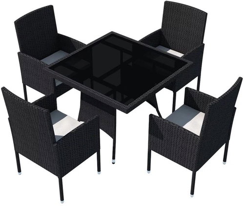 5-piece garden dining set with black polyrattan cushions 42536 42536 - Garden Furniture - Main image