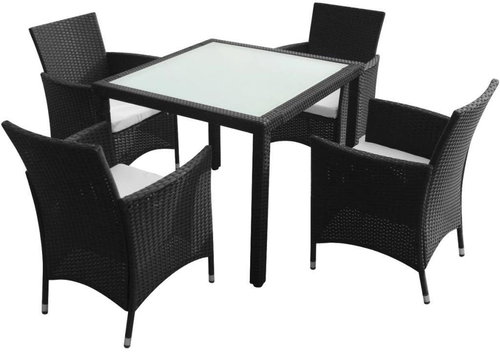 5-piece garden dining set with black polyrattan cushions 43122 43122 - Garden Furniture - Main image