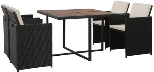 5-piece garden dining set with polyratan cushions black 43900 43900 - Garden Furniture - Main image