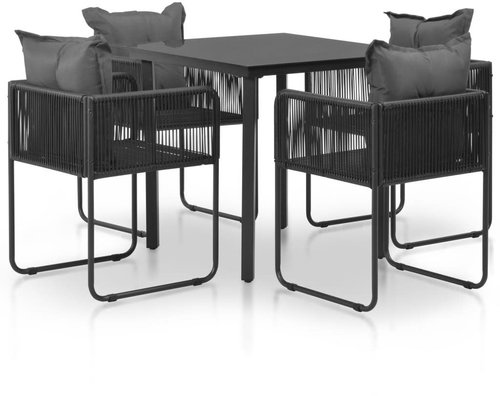 5-piece garden dining set with black polyrattan cushions 44434 44434 - Garden Furniture - Main image