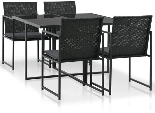 5-piece garden dining set with black polyrattan cushions 44443 44443 - Garden Furniture - Main image
