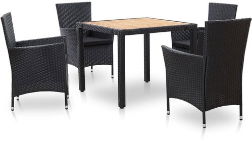5-piece garden dining set with black polyrattan pillows 46025 46025 - Garden Furniture - Main image