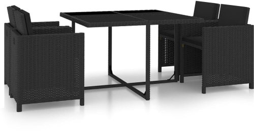 5-piece garden dining set with black polyrattan cushions 46384 46384 - Garden Furniture - Main image