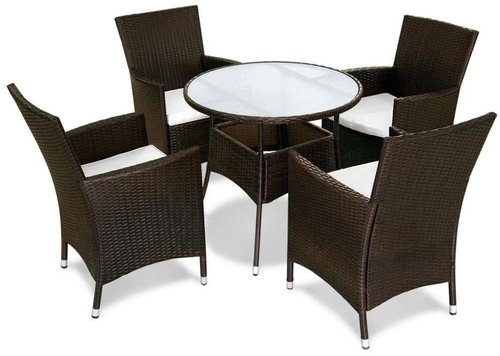 5-piece garden dining set with brown polyrattan cushions 42575 42575 - Garden Furniture - Main image