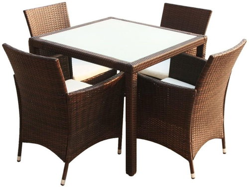 5-piece garden dining set with brown polyrattan cushions 43121 43121 - Garden Furniture - Main image