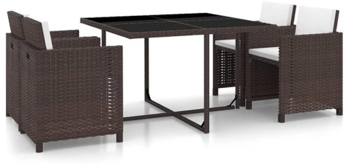 5-piece garden dining set with brown polyrattan cushions 43899 43899 - Garden Furniture - Main image