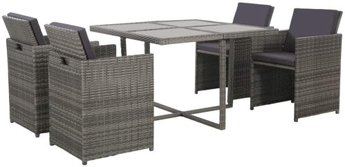 5-piece garden dining set with gray polyrattan cushions 43901 43901 - Garden Furniture - Main image