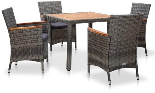 5-piece garden dining set with gray polyrattan pillows 46085 46085 - Garden Furniture - Main image