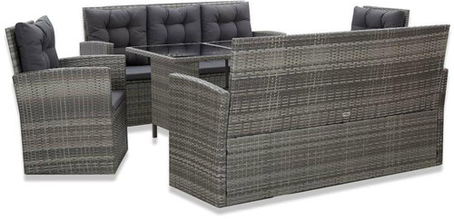 5-piece Garden Dining Set with Grey Cushions Polyrattan 46115 46115 - Garden Furniture - Main image