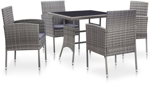 5-piece garden dining set with gray polyrattan cushions 46399 46399 - Garden Furniture - Main image