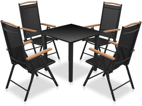 5-piece garden dining set with folding chairs aluminum black 42768 42768 - Garden Furniture - Main image