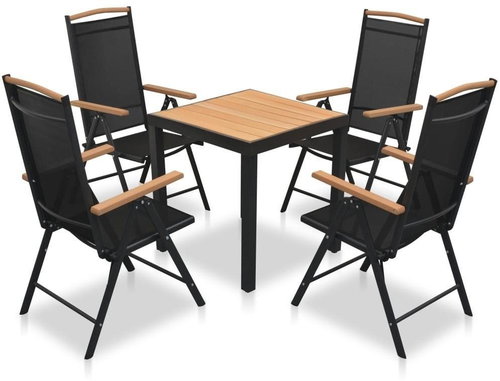 5-piece garden dining set with folding chairs aluminum black 42772 42772 - Garden Furniture - Main image