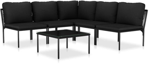 6-piece garden sofa with cushions black PVC 48588 48588 - Garden Furniture - Main image