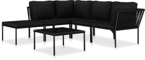 6-piece garden sofa with cushions black PVC 48589 48589 - Garden Furniture - Main image
