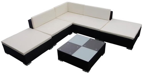 6-piece garden sofa with cushions polyrattan black 42086 42086 - Garden Furniture - Main image