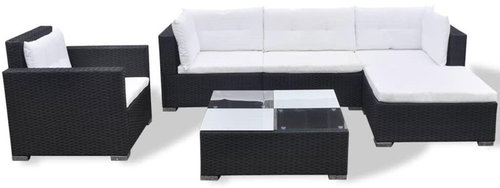 6-piece garden sofa with cushions polyratt black 42102 42102 - Garden Furniture - Main image
