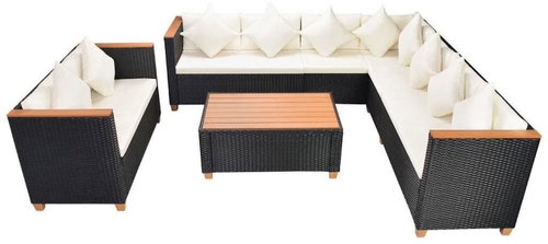 6-piece Garden Sofa Set with Cushions Polyrattan Black 42996 42996 - Garden Furniture - Main image