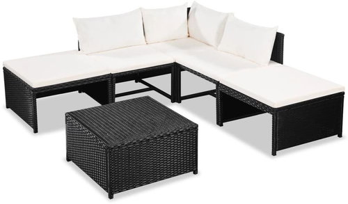 6-piece garden sofa with cushions polyratt black 44188 44188 - Garden Furniture - Main image