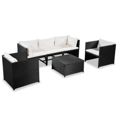 6-piece garden sofa with cushions polyratan black 44192 44192 - Garden Furniture - Main image