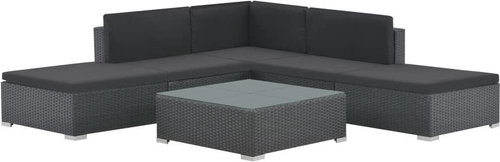 6-piece garden sofa with cushions polyratan black 44595 44595 - Garden Furniture - Main image