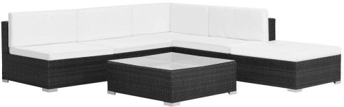 6-piece garden sofa with cushions polyratan black 44602 44602 - Garden Furniture - Main image