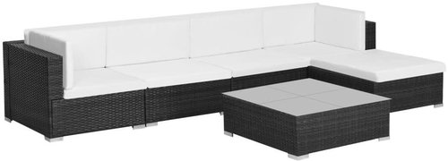 6-piece garden sofa with cushions polyratan black 44605 44605 - Garden Furniture - Main image