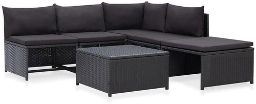 6-piece garden sofa with cushions polyrattan black 45815 45815 - Garden Furniture - Main image