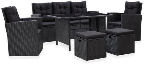 6-piece garden sofa with cushions polyratt black 46094 46094 - Garden Furniture - Main image
