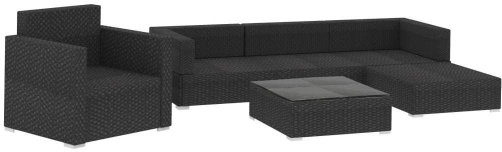 6-piece garden sofa with cushions polyratt black 46754 46754 - Garden Furniture - Main image