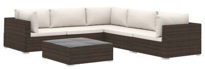 6-piece garden sofa with cushions polyratan black 46770 46770 - Garden Furniture - Main image