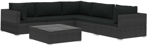 6-piece garden sofa with cushions polyratan black 46772 46772 - Garden Furniture - Main image