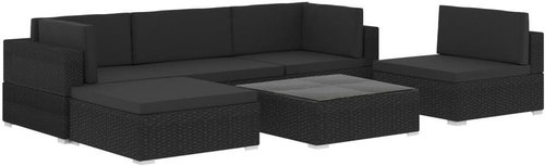 6-piece garden sofa with cushions polyrattan black 47258 47258 - Garden Furniture - Main image