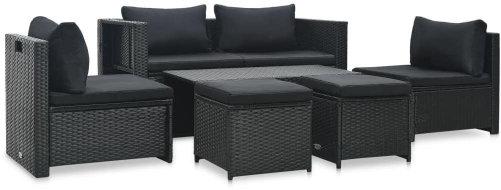 6-piece garden sofa with cushions polyratt black 47809 47809 - Garden Furniture - Main image