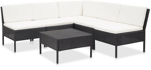 6-piece garden sofa with cushions polyratan black 48936 48936 - Garden Furniture - Main image
