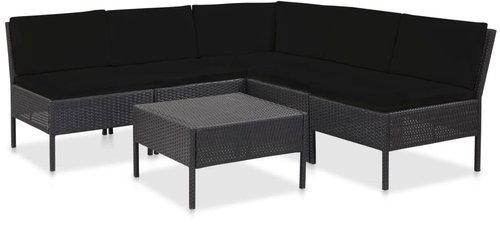 6-piece garden sofa with cushions polyratan black 48937 48937 - Garden Furniture - Main image