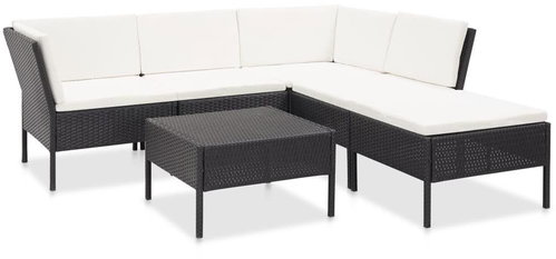 6-piece garden sofa with cushions polyratan black 48940 48940 - Garden Furniture - Main image