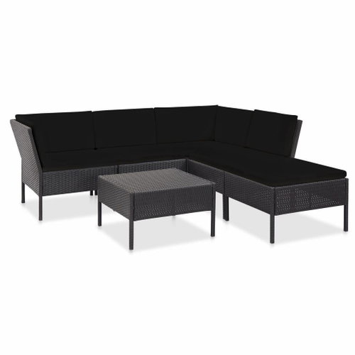 6-piece garden sofa with cushions polyrattan black 48941 48941 - Garden Furniture - Main image