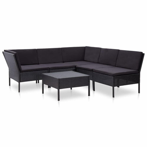6-piece garden sofa with cushions polyratan black 48949 48949 - Garden Furniture - Main image