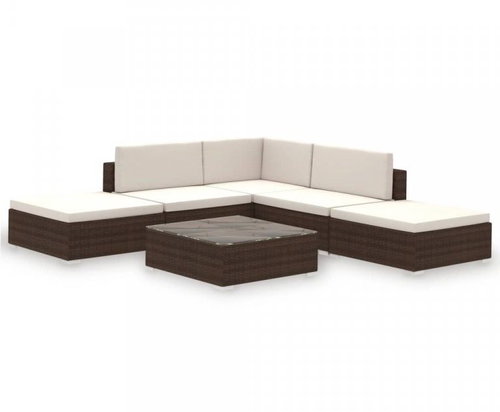 6-piece garden sofa with cushions polyratt brown 41256 41256 - Garden Furniture - Main image