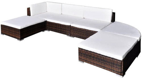 6-piece garden sofa with cushions polyratt brown 41272 41272 - Garden Furniture - Main image