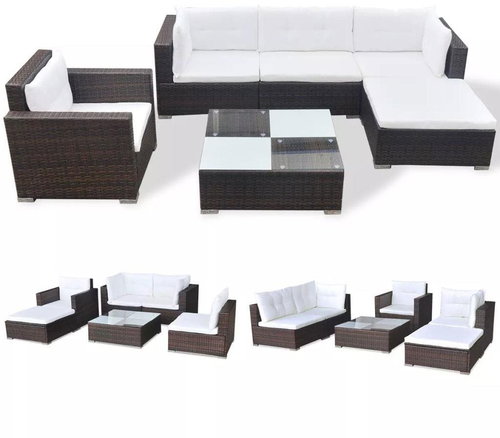 6-piece garden sofa with cushions polyratt brown 41873 41873 - Garden Furniture - Main image