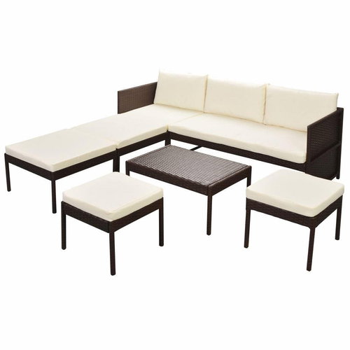 6-piece garden sofa with cushions polyrattan brown 43009 43009 - Garden Furniture - Main image