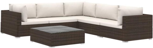 6-piece garden sofa with cushions polyratt brown 46769 46769 - Garden Furniture - Main image
