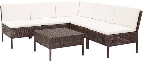 6-piece garden sofa with cushions polyratt brown 48935 48935 - Garden Furniture - Main image