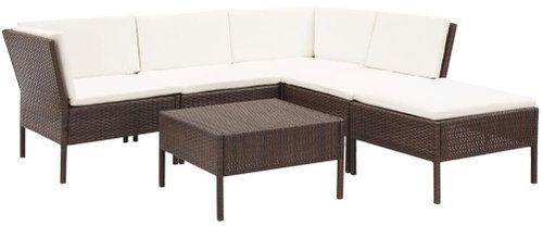 6-piece garden sofa with cushions polyrattan brown 48939 48939 - Garden Furniture - Main image