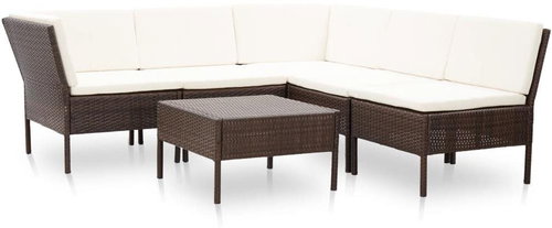 6-piece garden sofa with cushions polyratt brown 48947 48947 - Garden Furniture - Main image